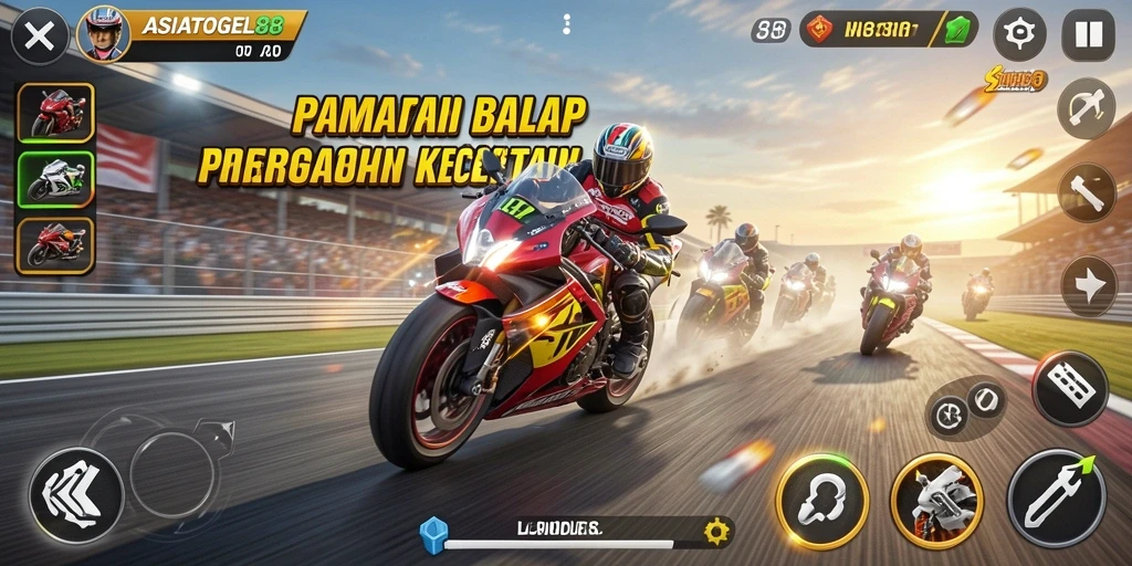 Tangkapan layar ASIATOGEL88 menampilkan aksi balap yang mendebarkan dan grafis luar biasa.
