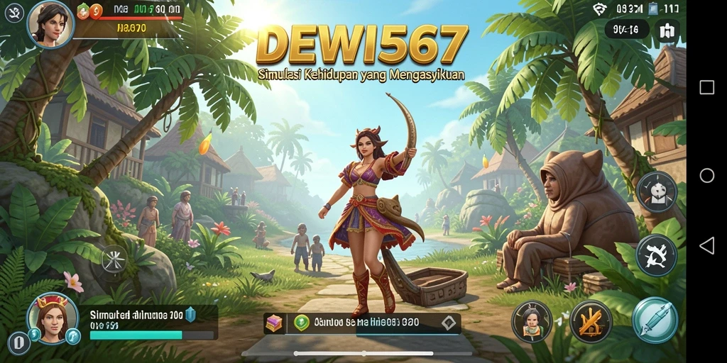 Tampilan gameplay DEWI567 yang menampilkan berbagai aktivitas kehidupan virtual.
