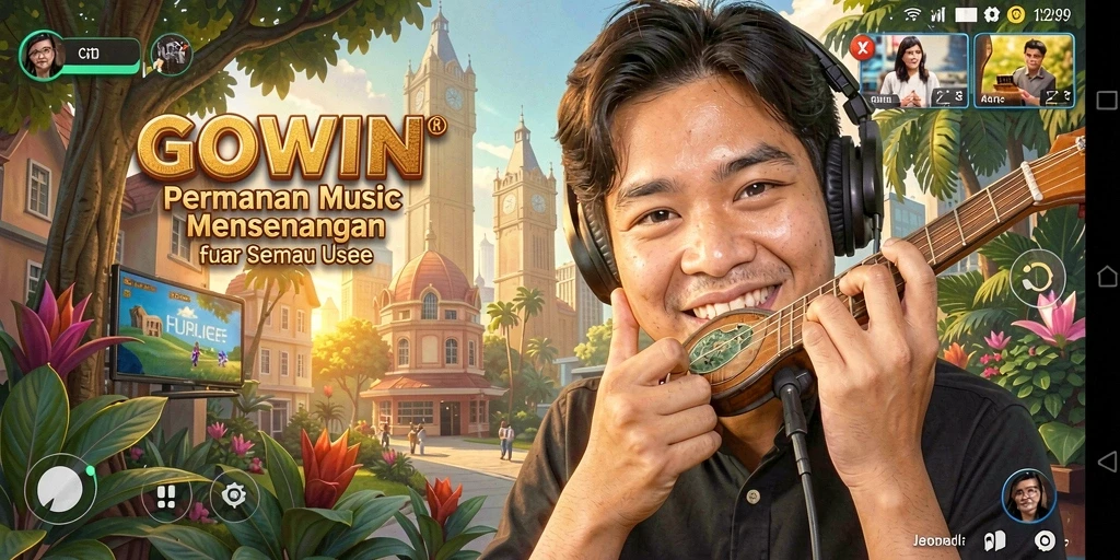 Pengguna sedang menikmati gameplay GOWIN sambil bermain musik.
