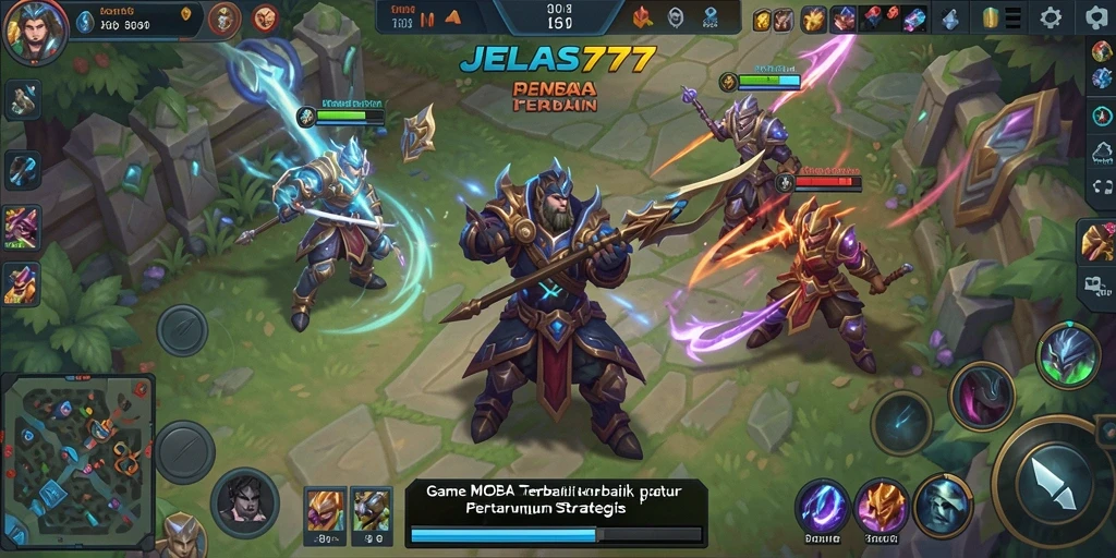 Tampilan gameplay epik dari JELAS777 yang menampilkan aksi MOBA intens.
