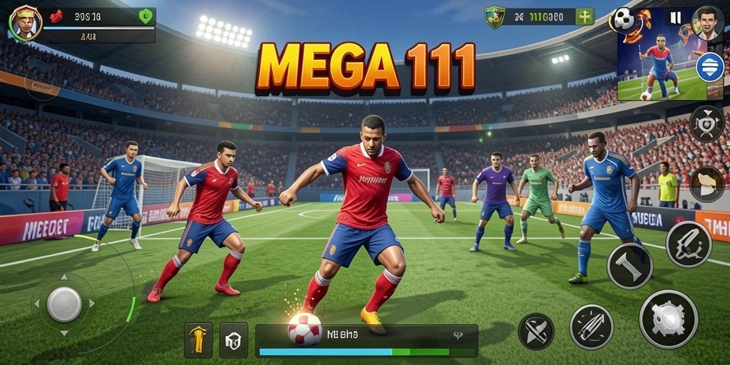 Tampilan utama gameplay MEGA111 yang penuh aksi olahraga.