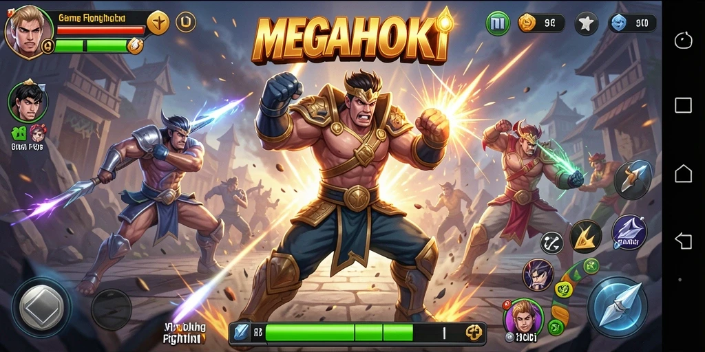 Screenshot dari gameplay seru dalam MEGAHOKI yang menampilkan pertarungan karakter.