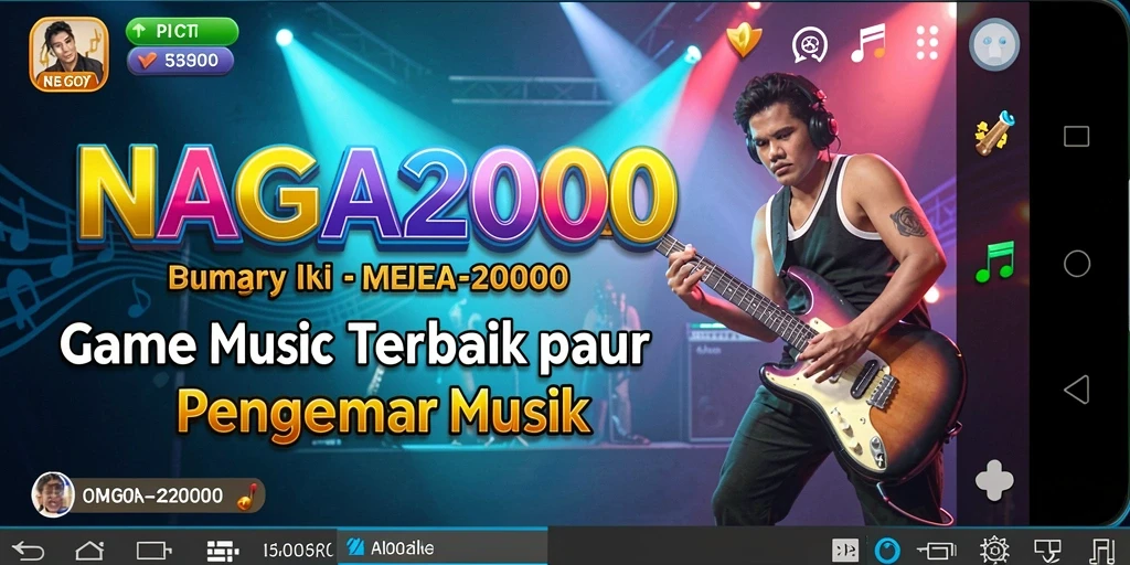 Screenshot utama NAGA2000 menampilkan gameplay musik yang dinamis.