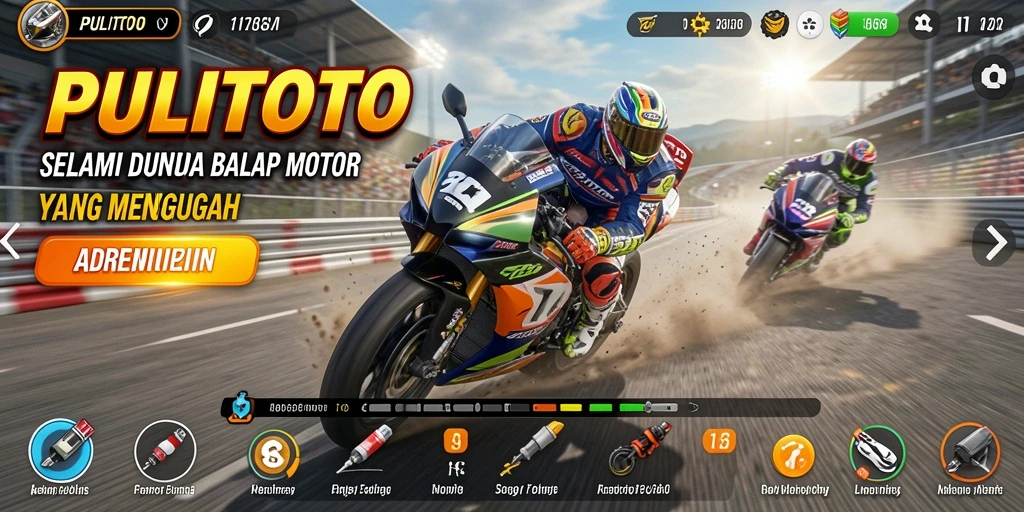 Gameplay PULITOTO yang mendebarkan dengan motor balap cepat.