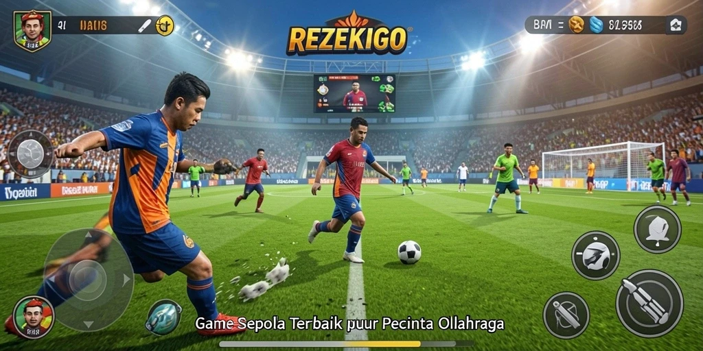 Screenshot gameplay <strong>REZEKIGO</strong> menampilkan aksi sepak bola yang intens.